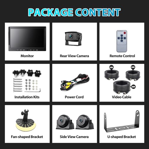 HD 1080P 10" Wired Backup Camera System Rear and Side Coverage (Jet Black / 10 inches)