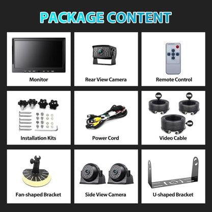 HD 1080P 10" Wired Backup Camera System Rear and Side Coverage (Jet Black / 10 inches)