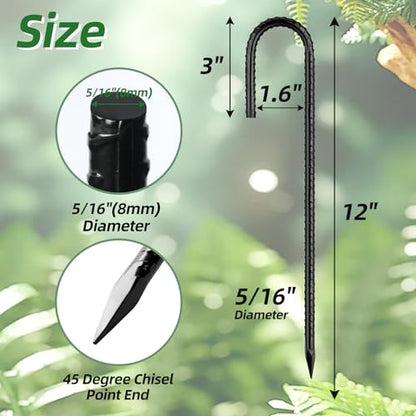 12 Inch Rebar Stakes J Hook Ground Stakes 32 (12"x5/16"-32pcs / J Shape-Black)