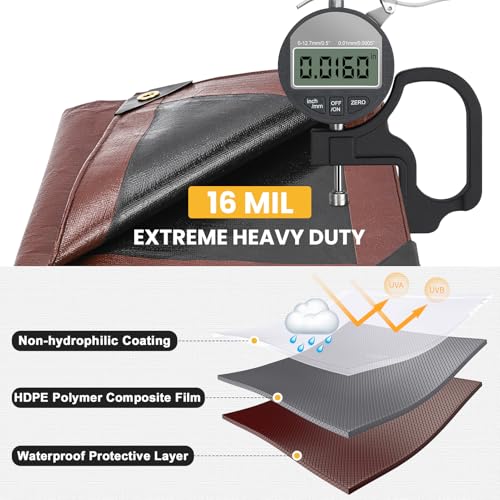 Tarp 8x10FT 16 Mil Heavy Duty Waterproof Tarp (Brown/Black-16mil / 8'x10')