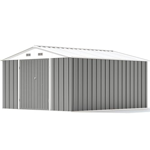 10 x 12 FT Metal Storage Shed for Outdoor with Floor Frame (Gray / 10x12 FT)