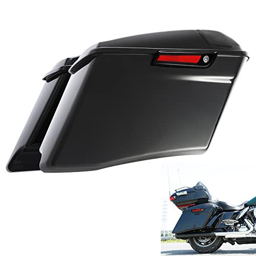 Motorcycle 4" Stretched Saddlebags Fit For Harley Touring 2014 (4" Stretched-Vivid Black W/ Black Latches & 5x7 Lids)
