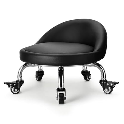Rolling Stool with Backrest Low Height Rolling Stool with PU Leather (2"h Casters)