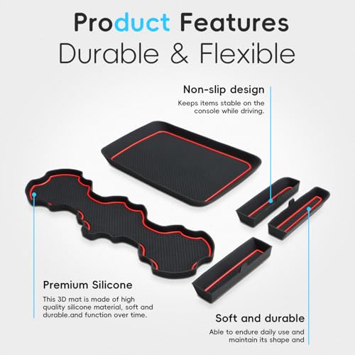 Silicon Organizer Tray Mat Compatible with Silverado 1500 BenchSeats (Red / 5 piece/set)