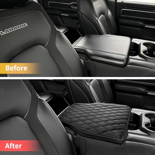 Custom Fit Center Console Cover for Dodge RAM 1500 (PVC Leather-Black / for Jump Seat 2019-2026 Ram 1500)