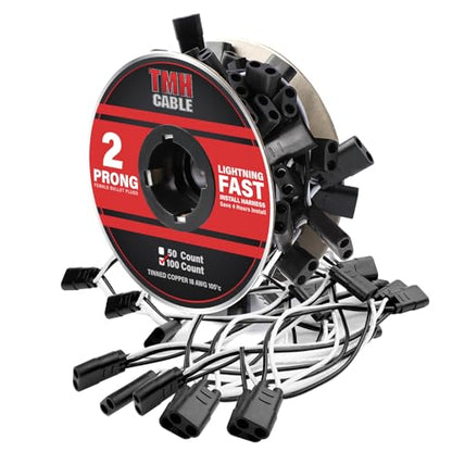 100 Count 2 Prong Wire Harness Roll Double Female Bullet Plug 18 Gauge (100 Count - 6.5" Spacing)
