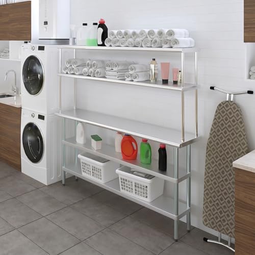 Stainless Steel Work Table with 2 Shelves & Overshelf (14" x 72" Table With 2 Shelves + 12" Overshelf)