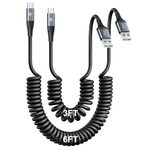 USB Type C Charger Cable Fast Charging 3FT+6FT 2Pack Coiled USB A to USB C (3FT+6FT / Black)