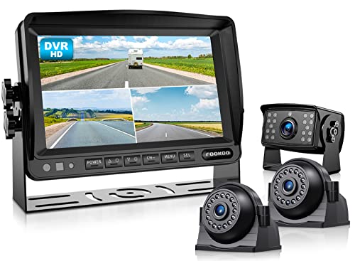 HD 1080P 7" Wired Backup Camera System Rear and Side Coverage (Deep Black / 7"-3 Cam)
