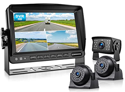 HD 1080P 7" Wired Backup Camera System Rear and Side Coverage (Deep Black / 7"-3 Cam)