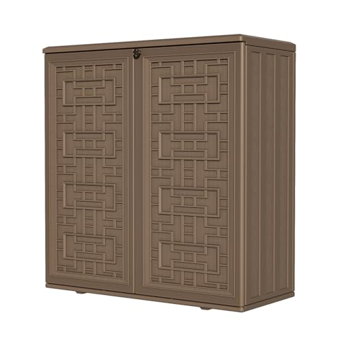Indoor Outdoor Storage Cabinet with Doors and Shelf (Brown)