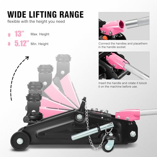 Floor Jack with Socket and Lock (Pink / 2 ton(w/ socket & losck))