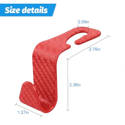 4 Pack Headrest Hooks for Vehicle Seats (Carbon Fiber/Red)