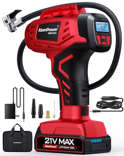 Digital Cordless Tire Inflator Portable Air Compressor Automatic 160PSI w (Red)
