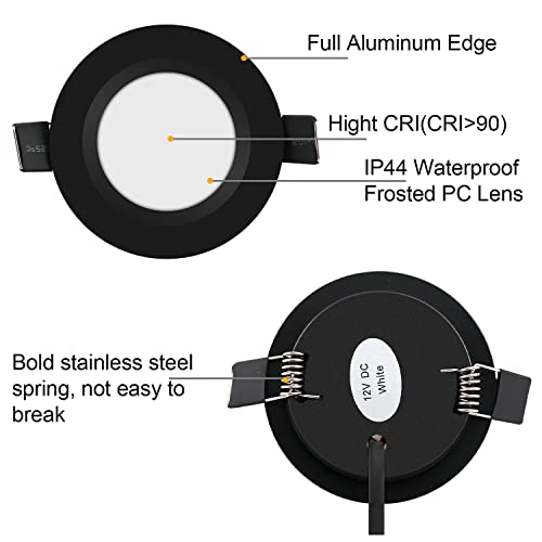 12V Recessed LED Puck Lights (Cool White, Black)