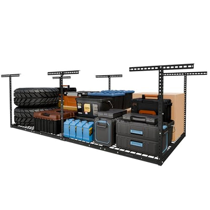 4x8 Overhead Garage Ceiling Storage Rack Organization (Black / 4x8 ft)