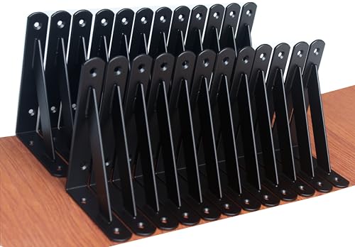 24 Pack L6 x H 4" Black Heavy Duty Shelf Brackets with Screws Metal Shelf Brackets Shelf Support Angle Brackets for Shelves L Brackets Heavy Duty Floating Shelf (24 Pack-Black / 6''x4'')