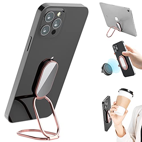 Phone Holder Foldable Phone Stand Phone Ring Holder Finger Kickstand 360° Rotation Cell Phone Stand Metal Phone Grip for Magnetic Car Mount Sticky Phone Grip Compatible with Most Smartphones (Rose Gold)