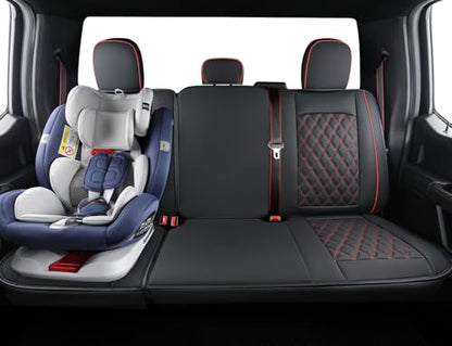 F150 Faux Leather Seat Covers Fit for 2015 ((2015-2026) Full Set / Black&Red)