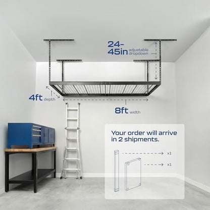 MonsterRax 4x8 Overhead Garage Storage Rack (Hammertone / 24"-45")