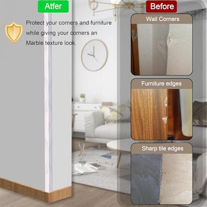 6 Pcs 49" Wall Corner Protector Trim (6pcs * White Marble)