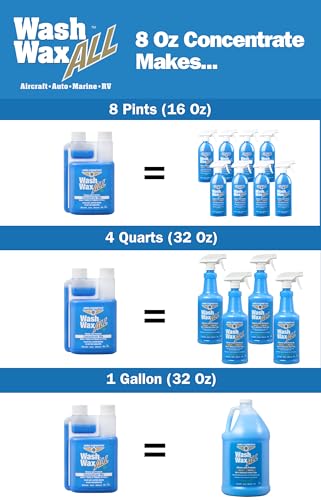 Wet or Waterless Car Wash Wax 8oz Concentrate [Makes 1 Gallon of Wash Wax ALL] Aircraft Quality for Car (8 Fl Oz (Pack of 1))