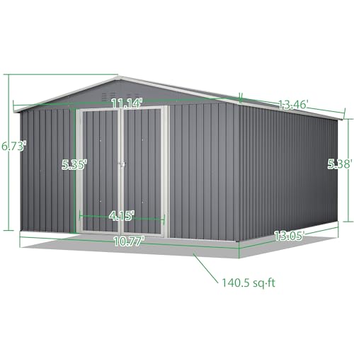 Large Outdoor Storage Shed (11x13 Ft-without window / Gray)
