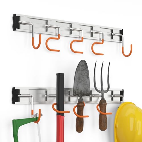 34.5'' Aluminum Alloy Garden Tool Organizer Wall Mount Garage Organizers and Storage with Hooks Tool Hangers for Shed Hooks for Shovel (34.5 in - Orange / 34.5 Inch)