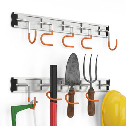 34.5'' Aluminum Alloy Garden Tool Organizer Wall Mount Garage Organizers and Storage with Hooks Tool Hangers for Shed Hooks for Shovel (34.5 in - Orange / 34.5 Inch)