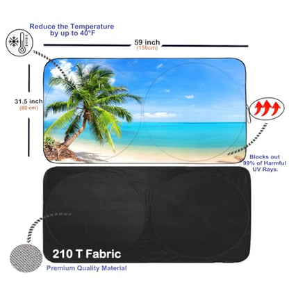 Windshield Sun Shade for Car Front Window Cover Sunshades Visor Automotive Sun Shield for Compact Sedan (Palm Tree / Standard)