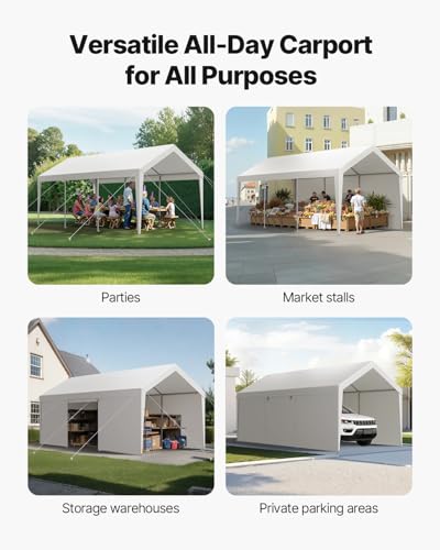 Carport 12 x 20 FT Outdoor Car Canopy (White / 12x20ft)