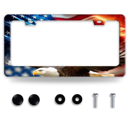 American Flag Eagle Stainless Steel License Plate Frame for US Cars Decor (American Flag Eagle)