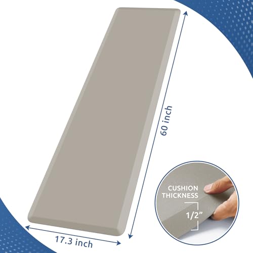 Kitchen Mat Cushioned Anti Fatigue Kitchen Rug 17.3"x60" Water Resistant Non Slip Kitchen Rugs and Mats Standing Desk Mat Comfort Floor Mats for Kitchen House Sink Office (Khaki / 60"L x 17.3"W x 0.5"Th)