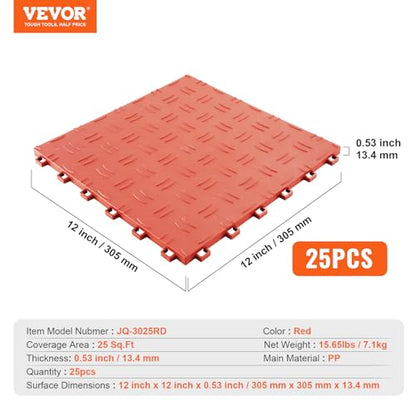 Garage Floor Tiles 12 x 12 x 0.53 inch (25 Pack Tile / Red)