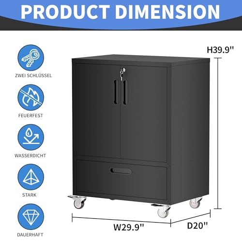 Metal Storage Cabinet for Garage (Black / M - 2 Doors & Drawer (Wheeled))