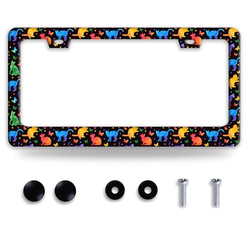 Colorful Cute Cat Pet Stainless Steel License Plate Frame for US Cars Decor (Colorful Cat)