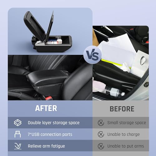 Car Armrest Box for KIA Stonic Rio 3 2018 (7 USB Ports / Black Thread)