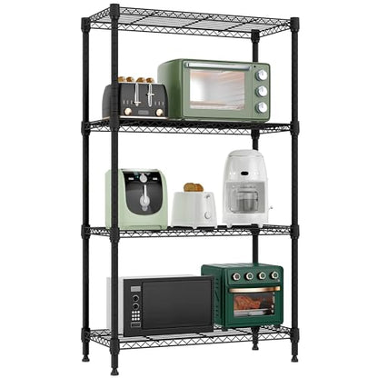 1000 lbs 4 Tier Shelf Metal Storage Shelves Wire Rack Closet Organizers for Garage Kitchen Bathroom Laundry Black 11.8" D x 25.6" W x 45.5" H (4 tier, 11.8" D x 25.6" W x 45.5" H / Black)