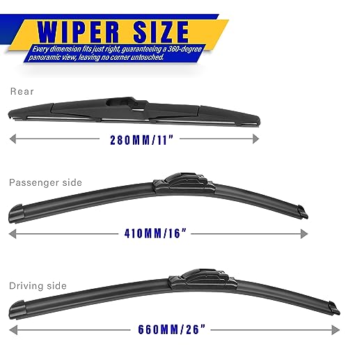 3 Wipers Fits KIA Sportage 2017 (26"/16"/11")