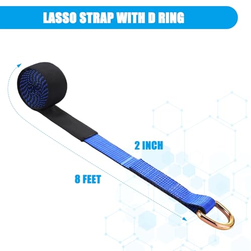 8 Pack Lasso Tow Truck Straps with D Ring 11 (2" X 8 ft / Blue)