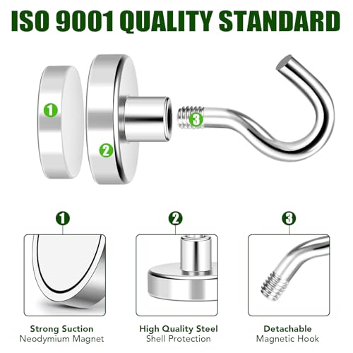 12 Pack Magnetic Hooks Heavy Duty 85lbs Strong Magnets (Silver / 12pack-85LB)