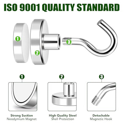 12 Pack Magnetic Hooks Heavy Duty 85lbs Strong Magnets (Silver / 12pack-85LB)