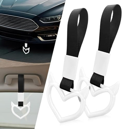 2 Pcs Devil Heart Shaped Car Handle Strap (White)