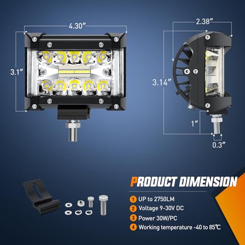 4.3 Inch Side Shooter Light Bar Spot Flood Combo Triple Row (White Side Shooter / Led Pods)