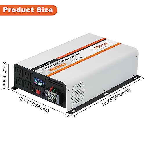 3000W Pure Sine Wave Power Inverter DC 12V to AC 120V (3000W-Wired / 12V)
