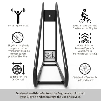 No Lift Vertical Bike Hanger Simple & Secure Space Saving Bike Wall Mount for Garage & Commercial Use Bicycle Holder for Mountain and Road Bikes (Black / 1 Bike)
