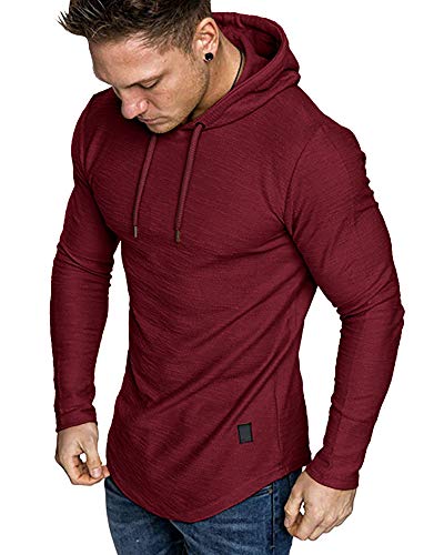 Mens Fashion Athletic Hoodies Sport Sweatshirt Solid Color Fleece Pullover Red X (X-Large / Red)