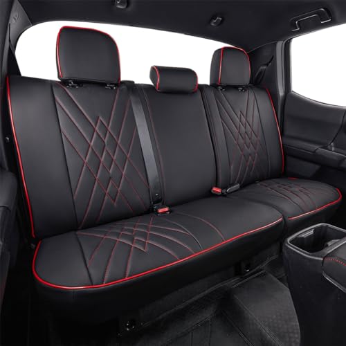 Tacoma Back Seat Covers Custom for Toyota Tacoma (Leather (Black with Red Trim) / 2024-2026 Tacoma (Hybrid) Only 2nd Row)
