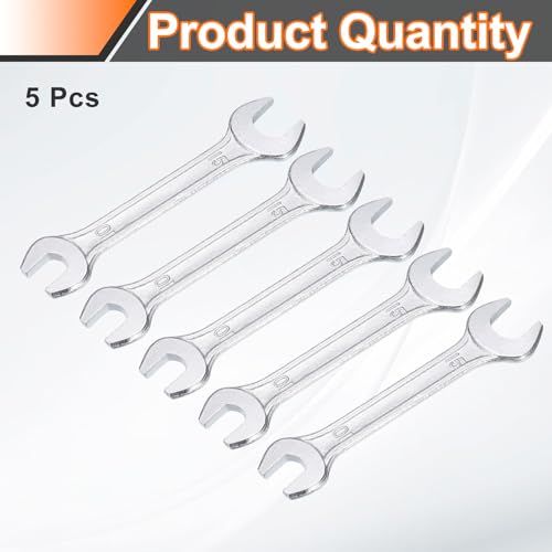 5pcs Double Open End Wrench 10mm x 15mm Metric 15 Degree Offset Angle Small Flat Head Wrench Galvanizing Open Ended Spanner for Automotive Repair Furniture Assembly (10mm x 15mm)