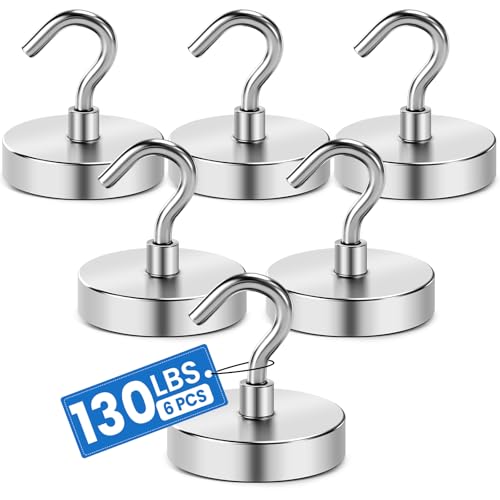 Magnetic Hooks for Cruise Cabins 130LBS Heavy Duty Magnet Hook 6 P (Silver / 1.26in)